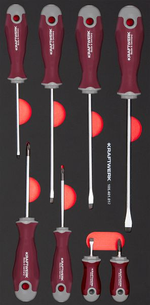 Jeu de tournevis Kraftwerk PRO LINE EVA à fente PH 8 pièces. Insert 20x40, 105.401.012