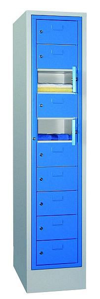 Armoire vestiaire Pavoy avec base 1850/500/400, serrure à cylindre, 1 x 10 compartiments, portes avec porte-étiquette, 21227-040-011-910905