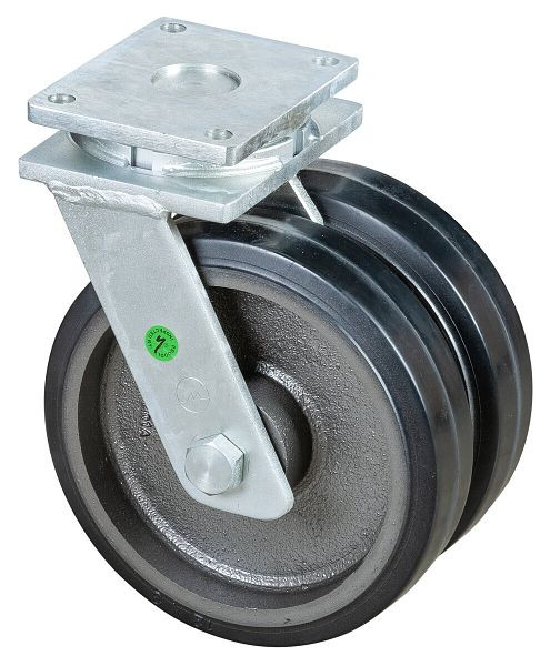 Roulettes BS roulette double pour charges lourdes, largeur de roue 2x75 mm, Ø roue 300 mm, capacité de charge 1700 kg, bandages élastiques noirs, corps de roue en fonte, roulements à billes, S100.B81.300