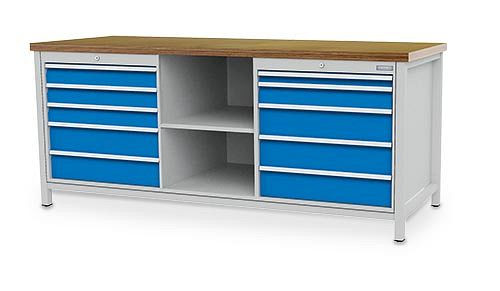 Établi à caisson Bedrunka+Hirth série 2000 R24-24, 4x100, 5x150, 1x50, tiroir extension complète 100%, 2000 x 750 x 859 mm, 03.20.15V