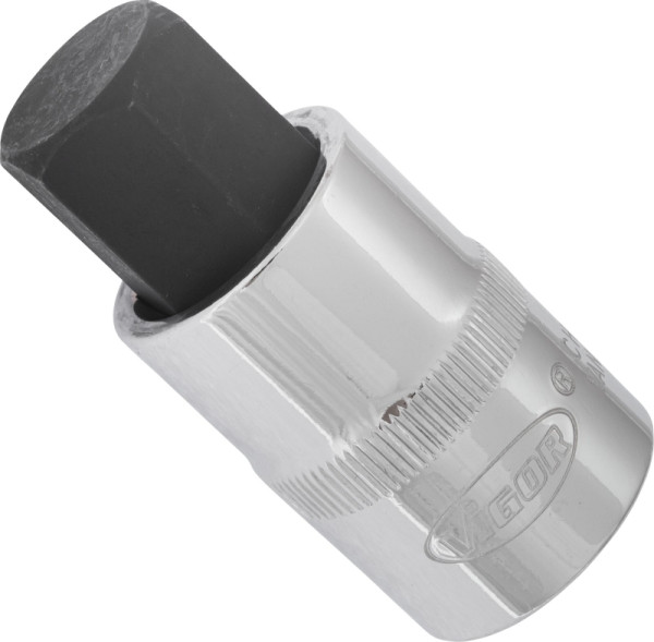 VIGOR Embout de tournevis à six pans creux, carré creux 12,5 mm (1/2 pouce), profil à six pans creux, 17 mm, longueur : 55 mm, V2069