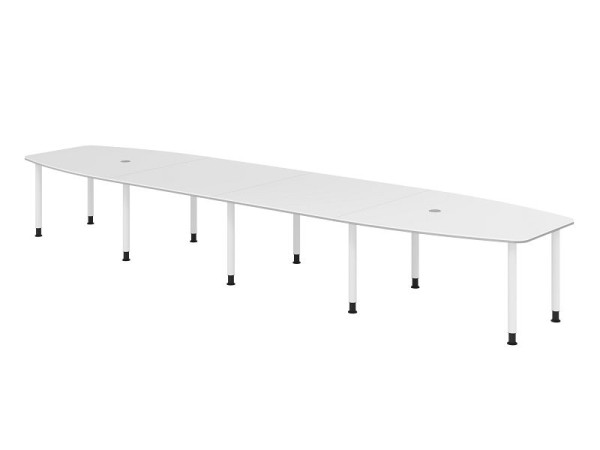 Table de conférence Hammerbacher KT52C, 520 x 130 cm, plateau : blanc, épaisseur 25 mm, chant duo 2 mm, cadre de dix pieds blanc, hauteur de travail 72-74 cm, VKT52C/W/W
