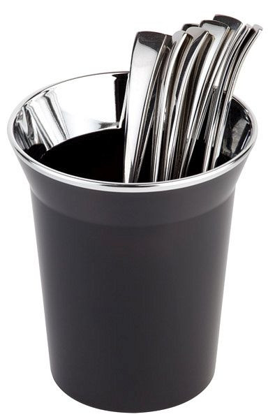 Récipient à restes de table/couverts APS, Ø 13 cm, hauteur : 15 cm, SAN, noir, avec bord chromé, -TOP CHROME-, 00026