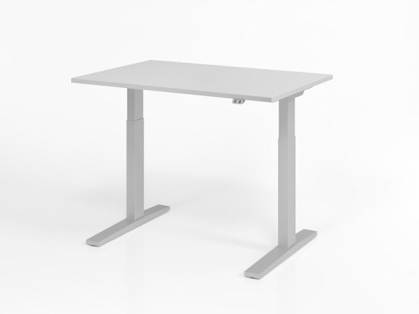 Bureau Hammerbacher XMKA12, 120 x 80 cm, plateau : gris, épaisseur 25 mm, chant épais en ABS, forme rectangulaire, VXMKA12/5/S