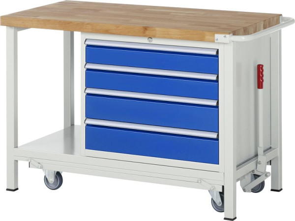 Etabli RAU avec châssis abaissable série 8000, 4x tiroirs XL, étagère de rangement, 1250x880x700 mm, 05-8262A6-127B4F.11