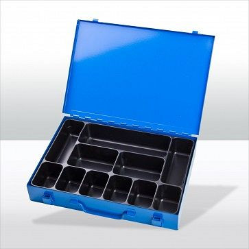 Coffret à outils ADB avec 11 compartiments, dimensions extérieures de la mallette LxlxH : 33,5x24x5 cm, couleur : bleu, RAL 5015, 88603