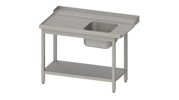Table d'alimentation inox Stalgast, guide panier avec pente, base avec 1 bac 1300x750x880mm, côté gauche, dosseret, soudé, VZL13711LA