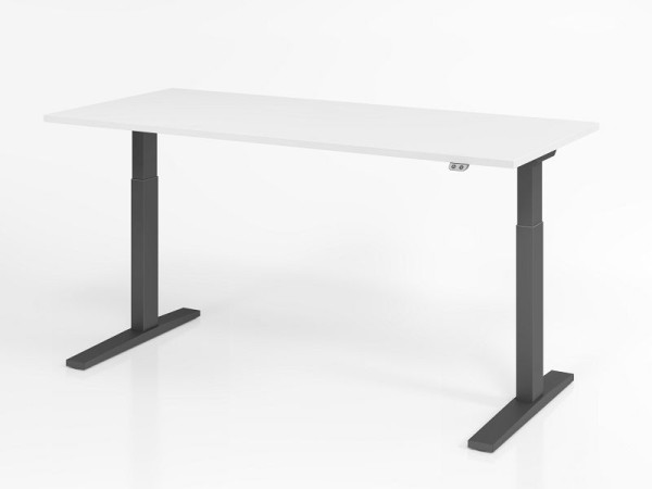Bureau Hammerbacher XMKA19, 180 x 80 cm, plateau : blanc, épaisseur 25 mm, chant épais en ABS, forme rectangulaire, graphite, VXMKA19/W/G
