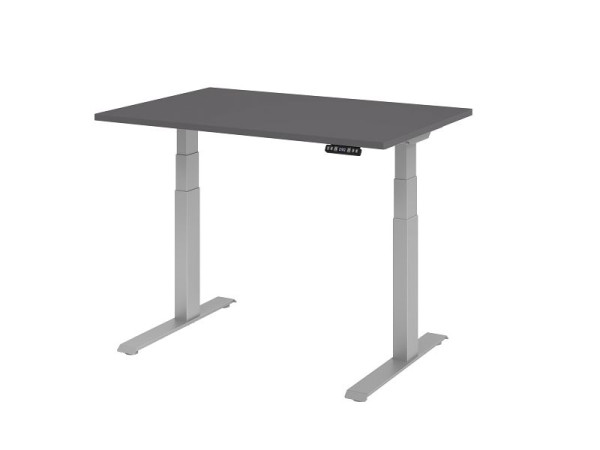 Bureau Hammerbacher XDKB12, 120 x 80 cm, plateau : graphite, épaisseur 25 mm, chant épais en ABS, forme rectangulaire, argent, VXDKB12/G/S