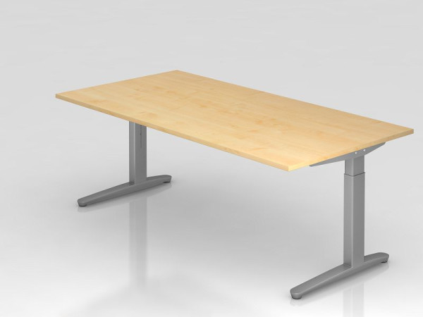 Bureau Hammerbacher pied C 200x100cm érable/argent, coulisses en aluminium argent (similaire à RAL 9006), VXB2E/3/SS