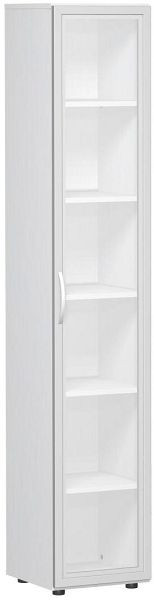armoire à portes battantes geramöbel avec porte en verre dépoli dans un cadre en bois, avec pieds, poignée à gauche ou à droite, avec amortisseur de porte, blanc, S-346838-GTW