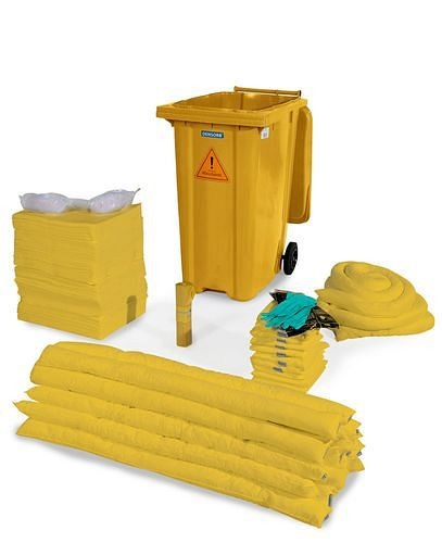 Kit d'urgence DENSORB en conteneur roulant B 36, jaune, version spéciale, 267-668
