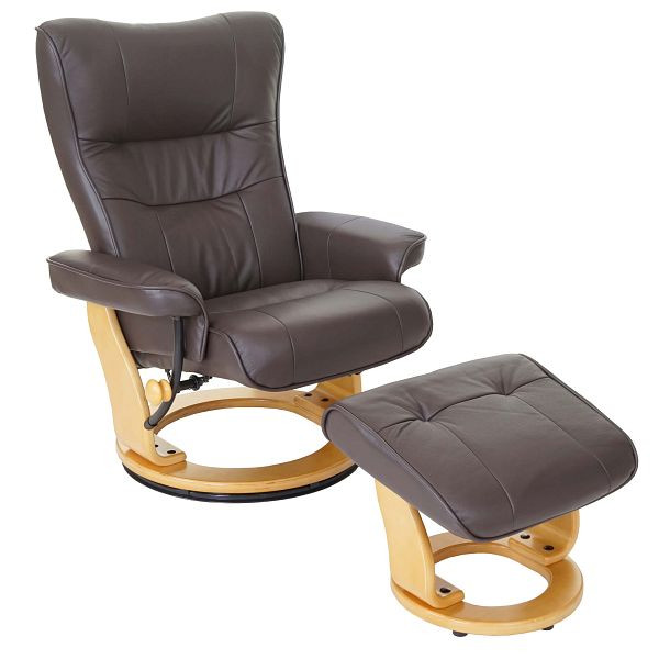 Chaise relax Mendler MCA Montréal, tabouret de chaise TV, cuir véritable capacité de charge de 130 kg, brun, brun naturel, 56049