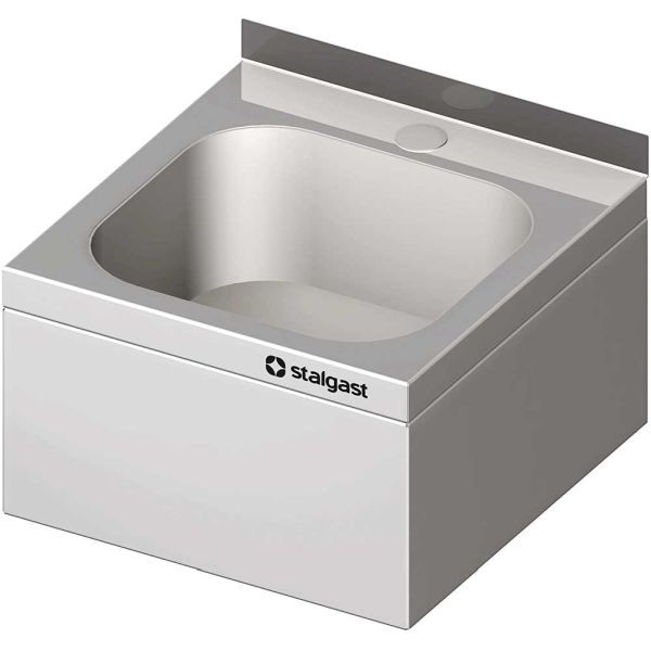 Lave-mains en acier inoxydable Stalgast pour montage mural, 400 x 350 x 150 mm (LxPxH), avec dosseret, soudé, VHW24460A