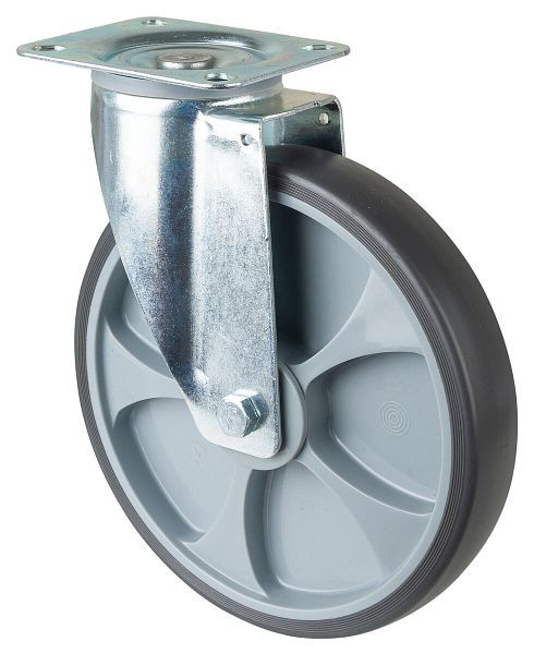 Rouleau de transport BS rollers, largeur 45 mm, Ø250 mm, jusqu'à 300 kg, pneus thermoplastiques gris, corps de roue en plastique, roulements à billes, plateau, L400.A85.250