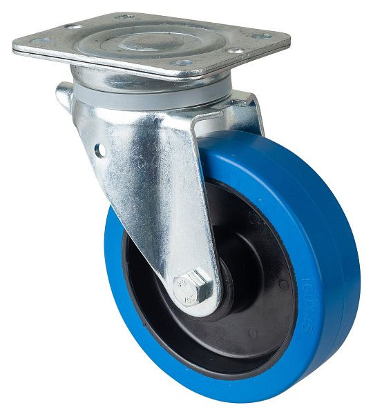 Roulette robuste BS Wheels, largeur de roue 42 mm, Ø roue 160 mm, capacité de charge 300 kg, bandages élastiques bleus, corps de roue en plastique, roulement à rouleaux, N100.B61.160