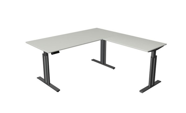 Table assis/debout Kerkmann L 1800 x P 800 mm, avec élément rapporté 1000 x 600 mm, réglable en hauteur électriquement de 720 à 1200 mm, fonction mémoire, gris clair, 10324611