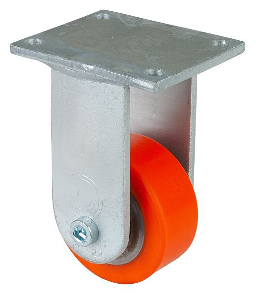Roues BS Roulette robuste, roulette fixe, largeur de roue 36 mm, Ø roue 80 mm, capacité de charge 250 kg, polyuréthane coulé 95 Shore A, fonte, roulement à billes, RR110.C10.080