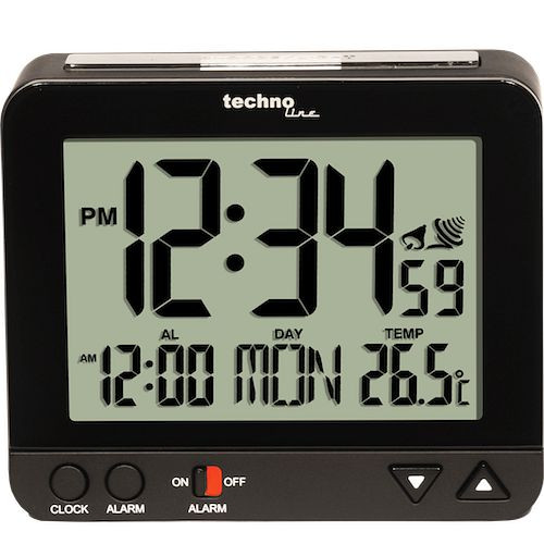 Radio-réveil Technoline noir, éclairage permanent tamisé sans alimentation, dimensions : 96 x 80 x 32 mm, WT 195 noir