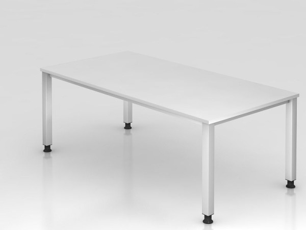 Bureau Hammerbacher 4 pieds carré 200x100cm blanc, forme rectangulaire, VQS2E/W/S