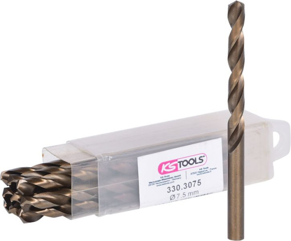 KS Tools Foret hélicoïdal HSS-G Co 5, 7,5 mm, paquet de 10, 330.3075