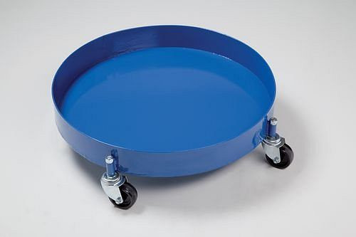 Rouleau de tambour DENIOS DT2 en acier, pour fûts de 200 litres, avec bac étanche à l'huile, 300 kg max., 189-637