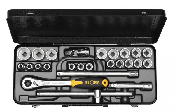 Jeu de clés à douille ELORA 1/2 ", 12 pans, 23 pièces 3/8" -1.1 / 4 "AF, 770-OK LAU, 0770530222000