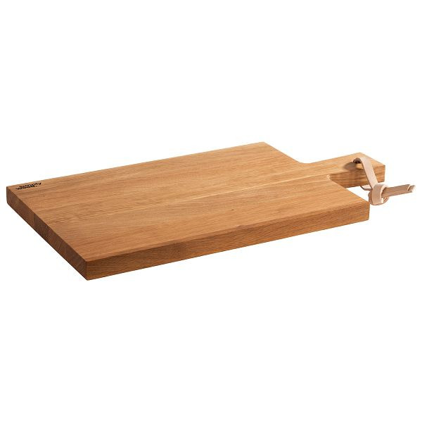 Planche de service APS -SIMPLY WOOD-, 40 x 22 x 2 cm, bois de chêne huilé, surface de service : 32 x 22 cm, longueur du manche : 8 cm, longueur totale : 40 cm, lanière en cuir, 00752