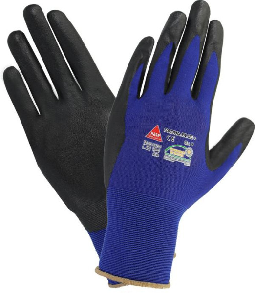 Hase Safety PADUA BLUE +, gants de sécurité à 5 branches, nylon/PU, taille : 9, PU : 10 paires, 508260-9