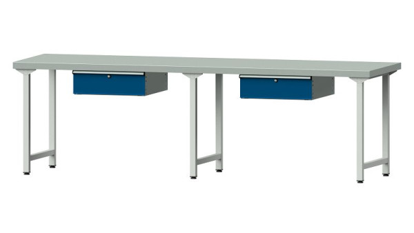 Bancs de travail ANKE table de travail, modèle 193, 2800 x 800 x 850 mm, RAL 7035/5010, ZBP 50 mm, 401.478