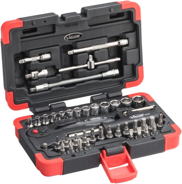 Jeu de clés à douilles VIGOR, nombre d'outils : 46, entraînement : carré creux 6,3 mm (1/4 pouce), V2414N