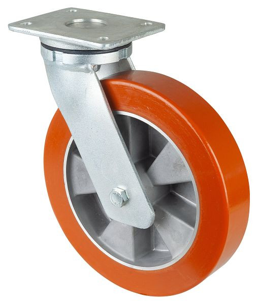 Roues BS Roulette robuste, largeur 50 mm, Ø250 mm, jusqu'à 1000 kg, bande de roulement polyuréthane coulé 95 Shore A, corps de roue aluminium, roulements à billes, RR100.B90.250