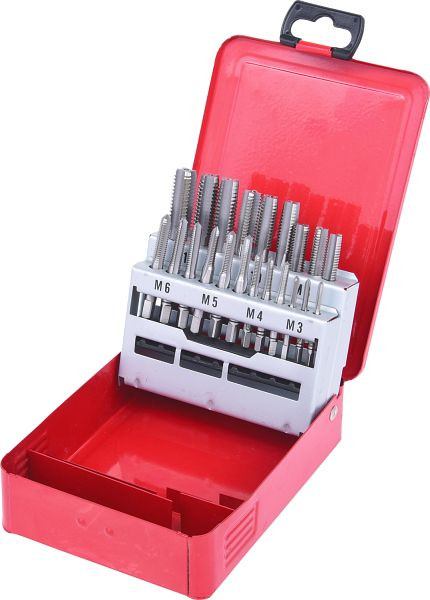 KS Tools Jeu de tarauds à main HSS M, cassette en tôle d'acier 21 pièces M3-M12, 336.0621