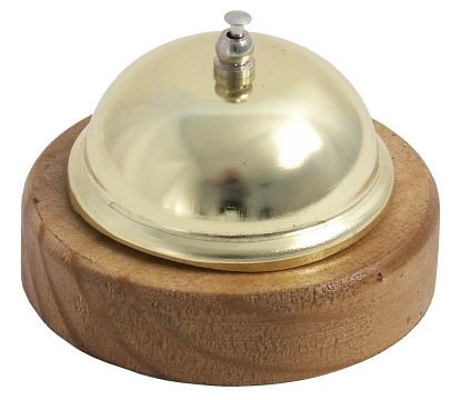 Cloche de réception contacto sur socle en bois laitonné, 1048/002