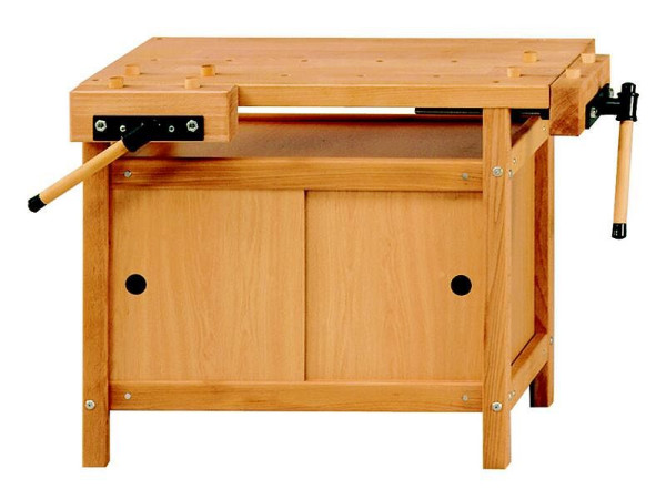 Banc de rabotage ANKE avec rallonge de pied; 920x540x640 / 740 mm; Portée de toutes les pinces 115 mm; avec 1 jeu (8 pièces) crochets de banc rond en bois, 800.058