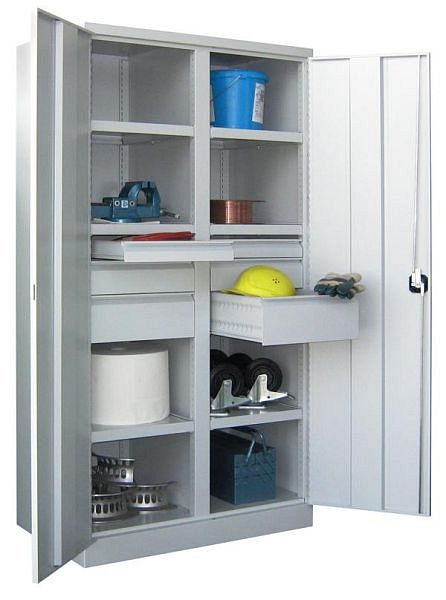 Armoire charges lourdes Pavoy 1950/630/1040, poignée rotative, cloison, 6 étagères, tiroirs : 2x75, 2x125, 2x175, 36363-104-005-512