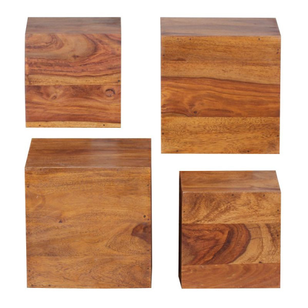 Wohnling set de 4 étagères murales MUMBAI en bois massif de Sesham style maison de campagne, 25 cm et 20 cm en bois véritable, WL1.531