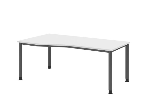 Bureau Hammerbacher HS18, 180 x 100/80 cm, plateau : blanc, épaisseur 25 mm, structure à 4 pieds en graphite, hauteur de travail 68,5-81 cm, VHS18/W/G