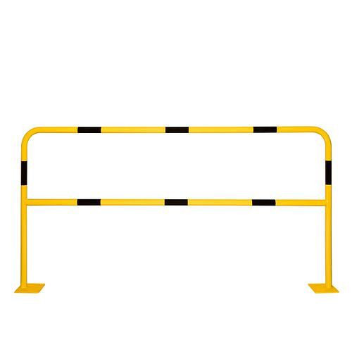 Barre de protection Moravia avec genouillère, galvanisée à chaud, revêtement jaune, 6 bandes noires, Ø : 60 mm, H 1000 mm, 311108