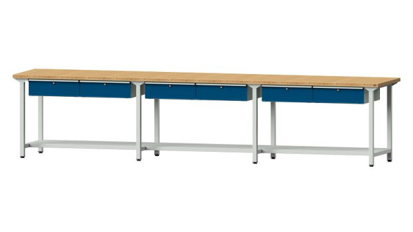 Bancs de travail ANKE table de travail, modèle 205, 4050 x 800 x 890 mm, RAL 7035/5010, BMP 40 mm, 401.549