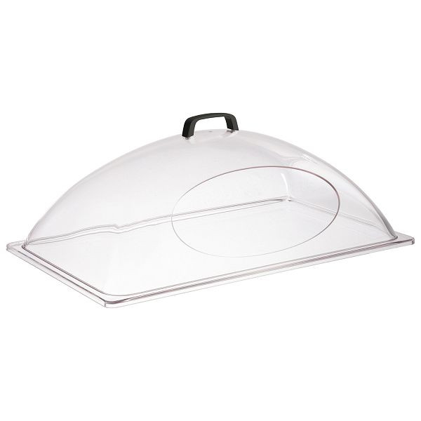 Hotte coupole APS GN 1/1, 54 x 33 x 20 cm, hotte en SAN, poignée noire en zinc moulé sous pression, adaptée pour GN 1/1, avec découpe frontale, 11071