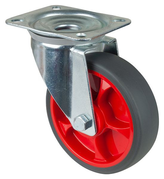 Roulette de transport pivotante BS Rollers, roue en caoutchouc thermoplastique, pneu gris, roulement à rouleaux, plaque, diamètre : 160 mm, pack : 2 pièces, L400.B44.161.03