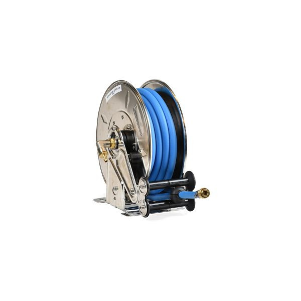 Enrouleur Ebinger OSM 210, max.17bar / 50 °C, 15m - 10mm ID Tuyau d'air comprimé en PVC, acier inoxydable, 1.214.103