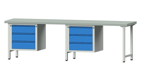 Établis ANKE Établi combiné, modèle 736 E, 2800 x 700 x 850 mm, RAL 7035/5012, ZBP 50 mm, 511.015