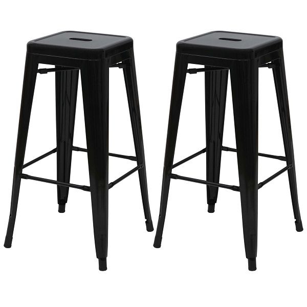 Mendler ensemble de 2 tabourets de bar HWC-A73, tabouret de comptoir de bar, design industriel en métal, empilable, noir, 70799