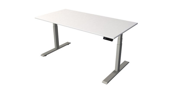 Kerkmann table debout/assise L 1600 x P 800 mm, argent, réglable en hauteur électriquement de 630 à 1270 mm, blanc/argent, 10276210