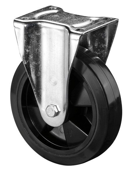 BS Rolls Roulette robuste, roulette fixe, largeur de roue 50 mm, Ø roue 200 mm, capacité de charge 350 kg, bandages élastiques noirs, plastique, roulement à rouleaux, L610.B60.200