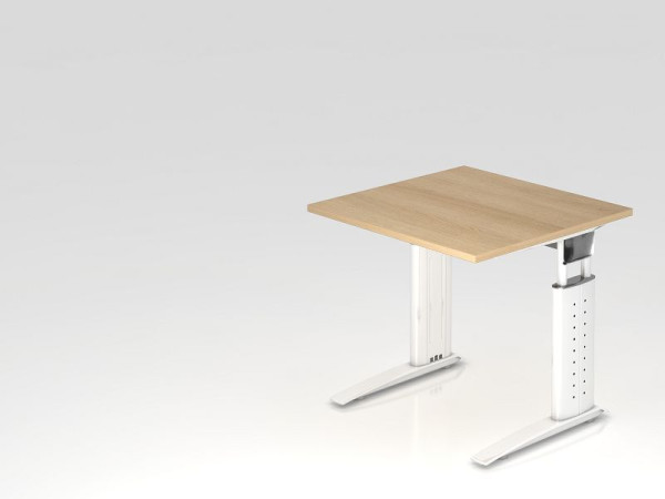 Bureau Hammerbacher pied C 80x80cm chêne/blanc, hauteur de travail 68-86 cm réglable, VUS08/E/W