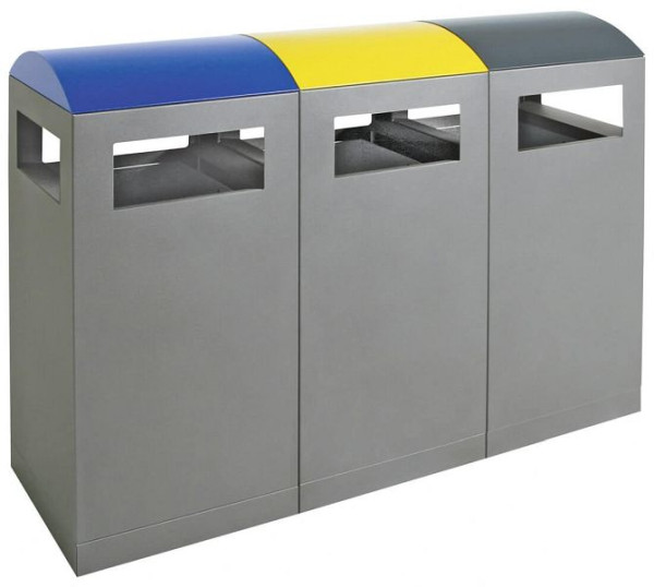 Station de tri des déchets contondants A³-3 volets, gris anthracite/5010, 1003, 7016, conteneur intérieur galvanisé, 3x90 litres, 650-090-3-2-000