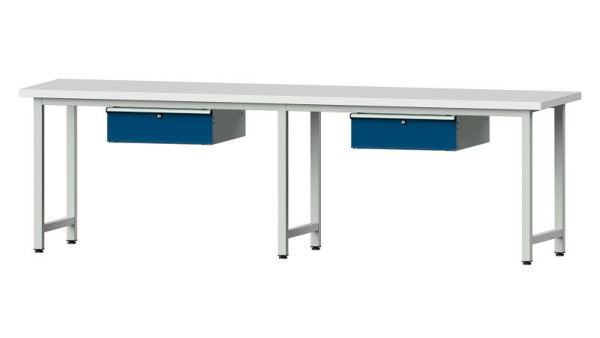 Bancs de travail ANKE table de travail, modèle 93, 2800 x 700 x 840 mm, RAL 7035/5010, KSP 40 mm, 400.420
